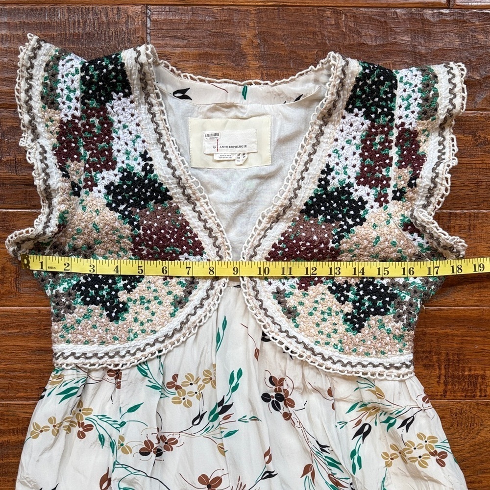 Anthropologie Crochet Floral Printed V Neck Maxi, 4P - Picture 3 of 13